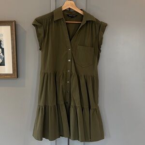 Veronica Beard Trisha Cotton Shirtdress (Stone Army)